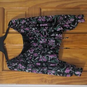 Size Small black floral crop top with long sleeves